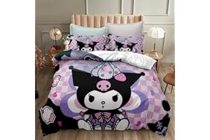 BCFZGVAB 3 Piece Lovely Cartoon Kuromi Anime Bedding Set Comforter Set Cute Duvet Cover Sets Super Soft Girls Boys Bedding Set Bedroom Gifts,Add Color to The Bedroom,1 Duvet Cover with 2 Pillowcases