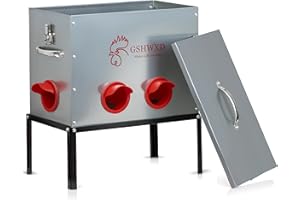 GSHWXD Automatic Chicken Feeder - 40 lb Capacity 6 Port Large Metal Chicken Feeders - No Waste Poultry Feeder with Locking Lid and Legs for Inside Chicken Coops