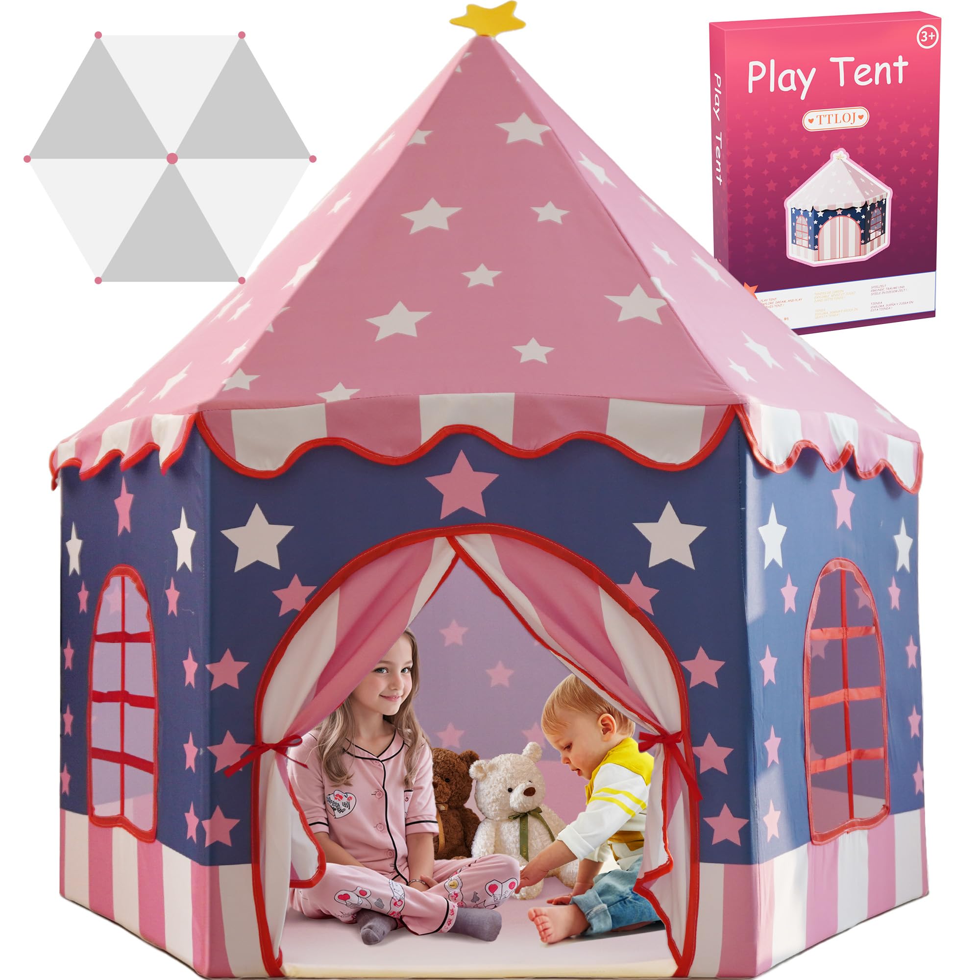 Photo 1 of Large Girls Play Tent Princess, Boys Castle Kids Playhouse Indoor Outdoor Toddler Teepee | American Style Design, Age 3-8| Detailed Instructions| Colorful Package| Christmas Birthday Gift Pink