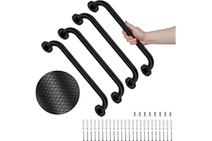 4 Pack 20 Inch Shower Grab Bar, YuanDe Black Bathroom Grab Bar Handle w/Anti-Slip Knurled Grip, Stainless Steel Bath Balance Bar,1.25" Diameter Safety Hand Rail Support,Handicap Injury Elderly Senior