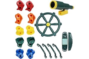 RedSwing Playground Accessories,Backyard Swing Set Pirate Plastic Playground Equipment Set with Ship Wheel, Telescope, Telephone,Rock Climbing Holds and Safety Handles for Outdoor Playhouse,Green