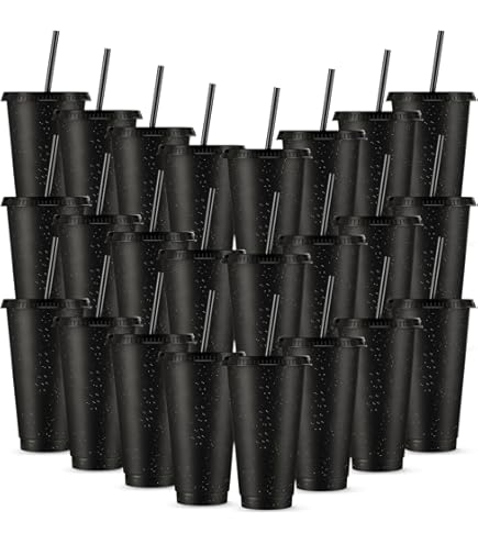 Amazon.com | OZMOJOO 16 oz Reusable Black Plastic Cups with Lids and Straws  - 15 Pack Matte Plastic Tumbler for Iced Coffee - Sturdy BPA Free Drinking  Cups for Smoothies, Milkshakes, Cold