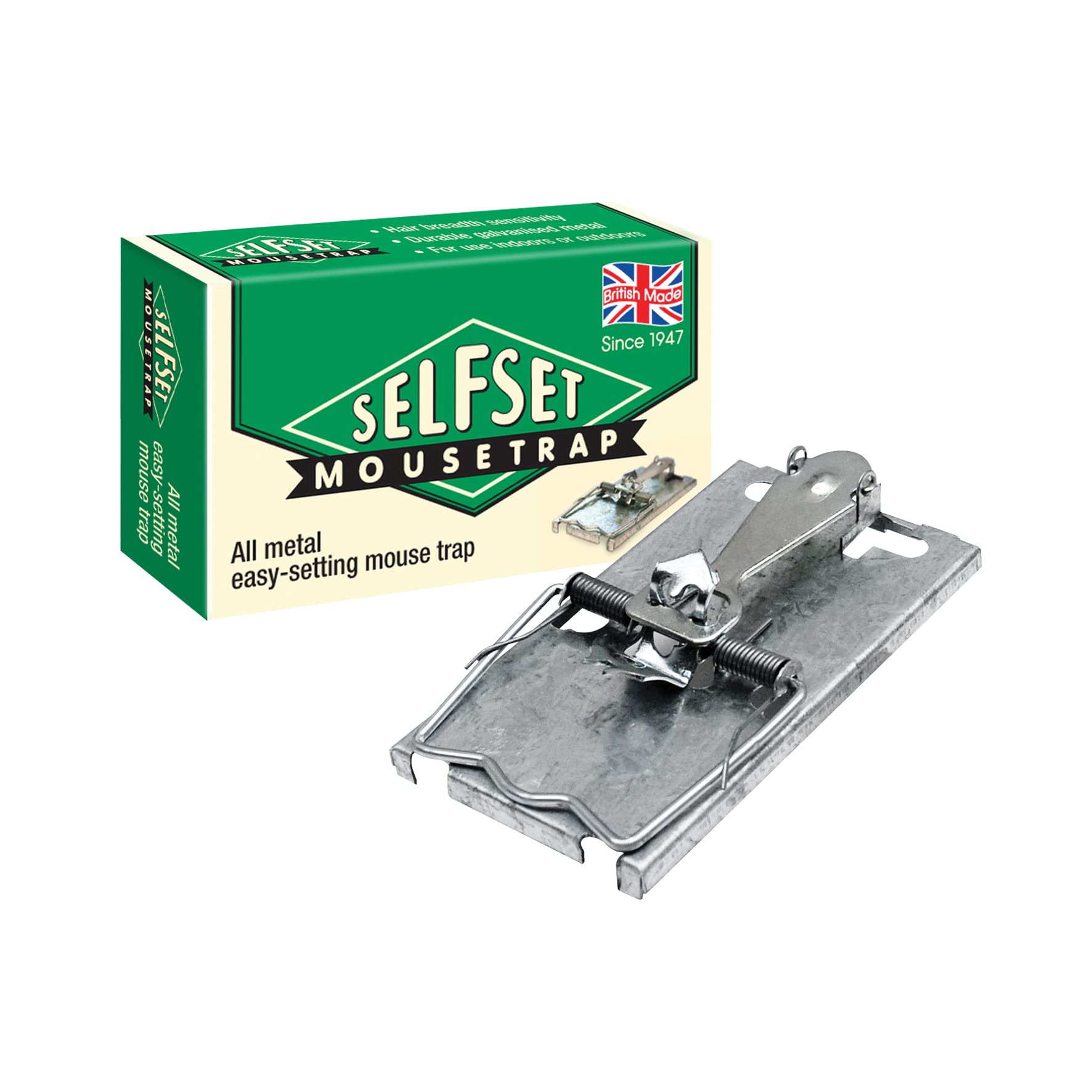 Selfset Mouse Trap Kills Mice Galvanised Metal Strong, Quick Snap and Hold