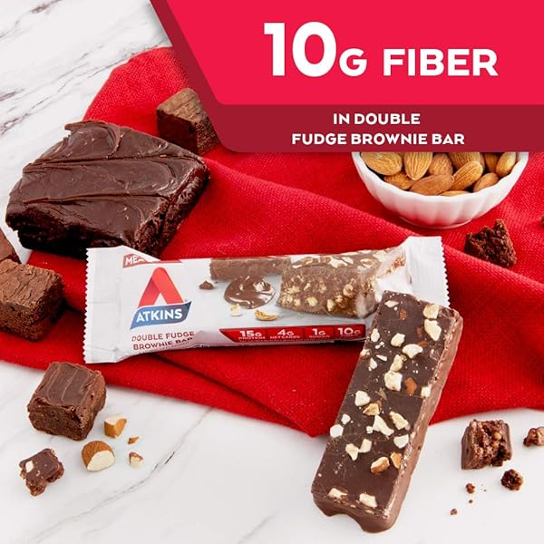 ATKINS DOUBLE FUDGE BROWNIE PROTEIN MEAL BAR, HIGH FIBER, 15G PROTEIN, 1G SUGAR, 4G NET CARB, MEAL REPLACEMENT, KETO FRIENDLY