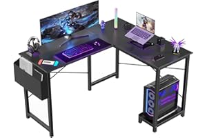 Sweetcrispy L Shaped Desk - Computer Desk Corner Desks Gaming Desk PC Table with CPU Stand Side Bag for Home Office Dorm Sturdy Writing Workstation, Black, 50-Inch