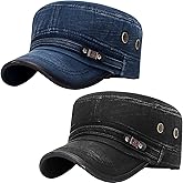 YeeHeen Cadet Army Hat 2 Pieces Flat Top Cap Unisex Military Hat for Women Men