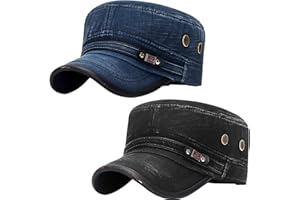 YeeHeen Cadet Army Hat 2 Pieces Flat Top Cap Unisex Military Hat for Women Men