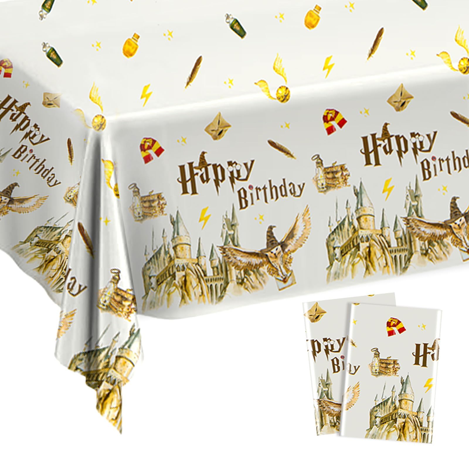 Ainvliya 2Pcs Party Tablecloths 137x183cm, Happy Birthday Party Disposable Tablecloth Dining Table Cover Decorations Rectangle Plastic Table Cloth for Girls Boys Baby Shower Wedding Picnics Supplies