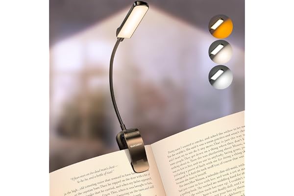 Glocusent 13 LED Book Light for Reading in Bed, Eye-Caring 3 Amber Colors & Stepless Dimming, Travel Clip on Book Reading Lig