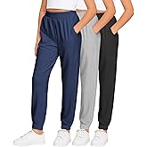 Sweet Hearts Girls Sweatpants - 3 Pack High Waisted Performance Jogger Girls Pants with Pockets: Made in USA (Sizes 5-18)