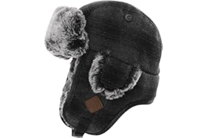 Jeff & Aimy Stylish Plaid Winter Wool Trapper Faux Fur Earflap Hunting Hat Ushanka Russian Cold Weather Thick Lined 55-61CM