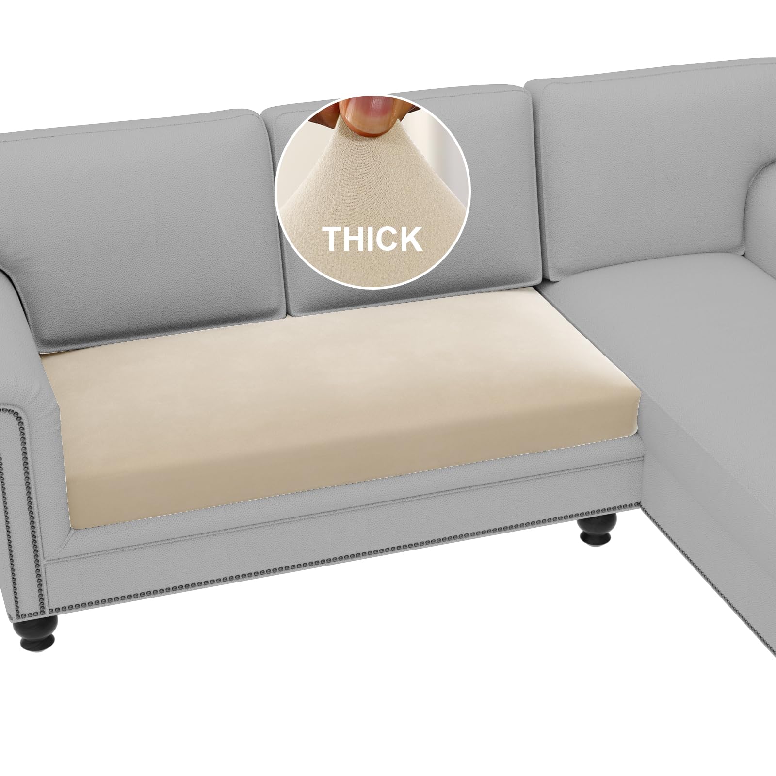 Photo 1 of H.VERSAILTEX Fleece Couch Cushion Covers Stretch Loveseat Covers for 2 Cushion Couch Loveseat Covers Comfortable and Durable Fabric (2 Seater Cushion Cover, Ivory)