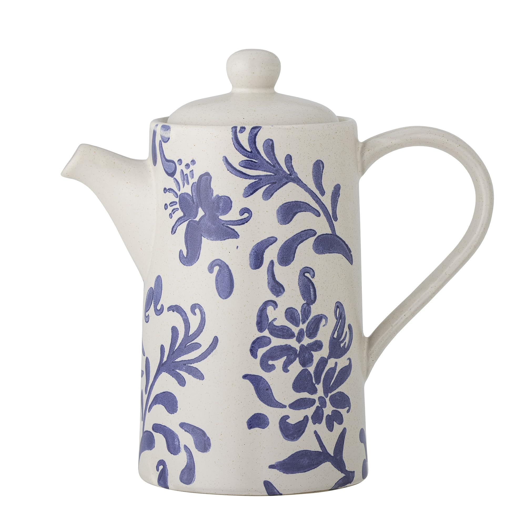 Bloomingville Creative Collection Petunia Teapot, Hand Stamped, Blue/White, Stoneware, Vintage Look, 800 ml, Diameter 10.5 x Height 19.5 cm