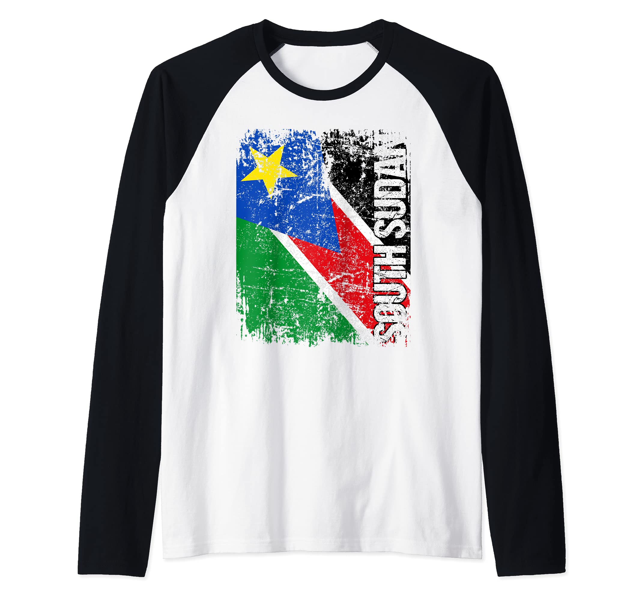 SOUTH SUDAN Flag Vintage Distressed SOUTH SUDAN Raglan Baseball Tee