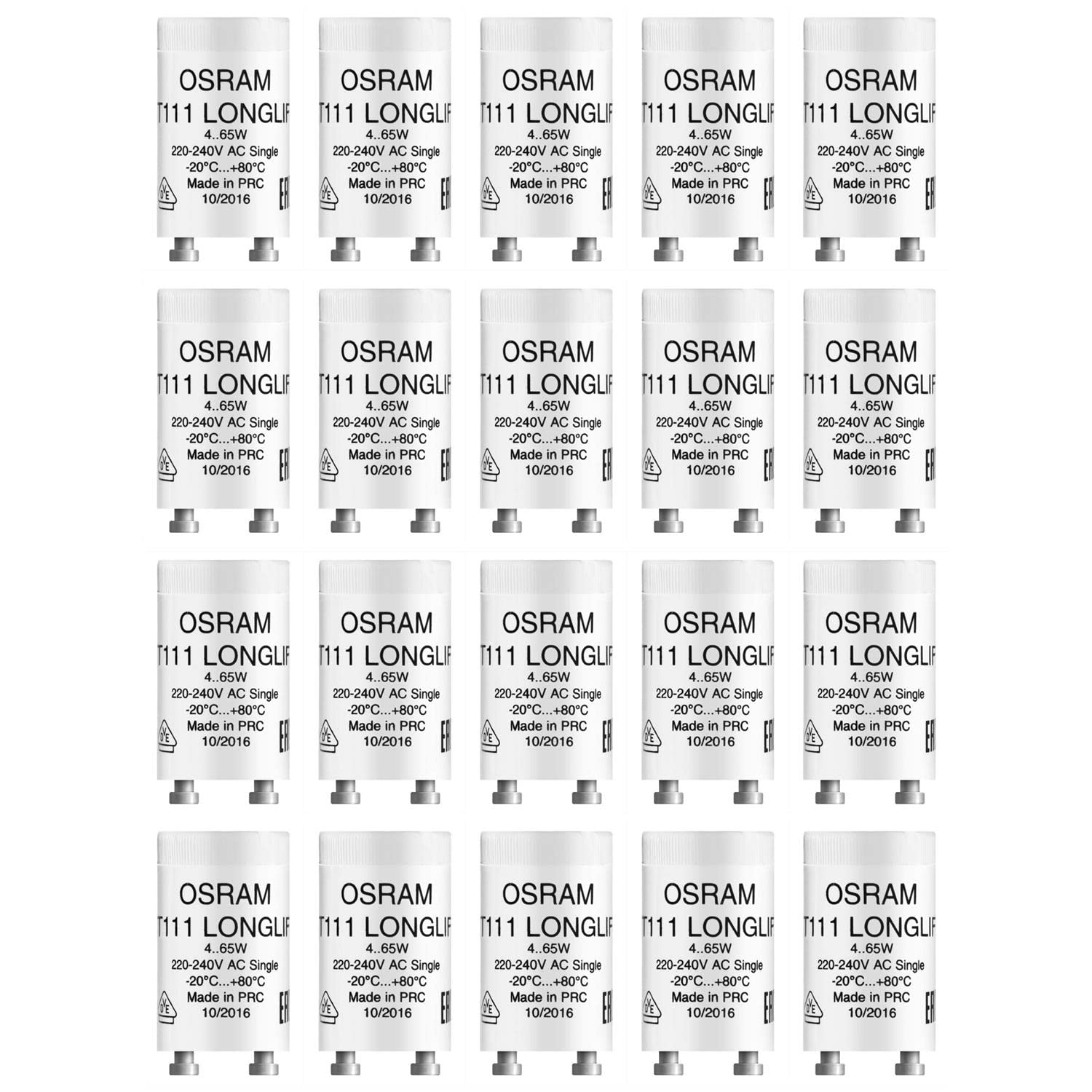 OSRAM ST111 LONGLIFE Starters for Fluorescent Tubes 4-80 W Pack of 20