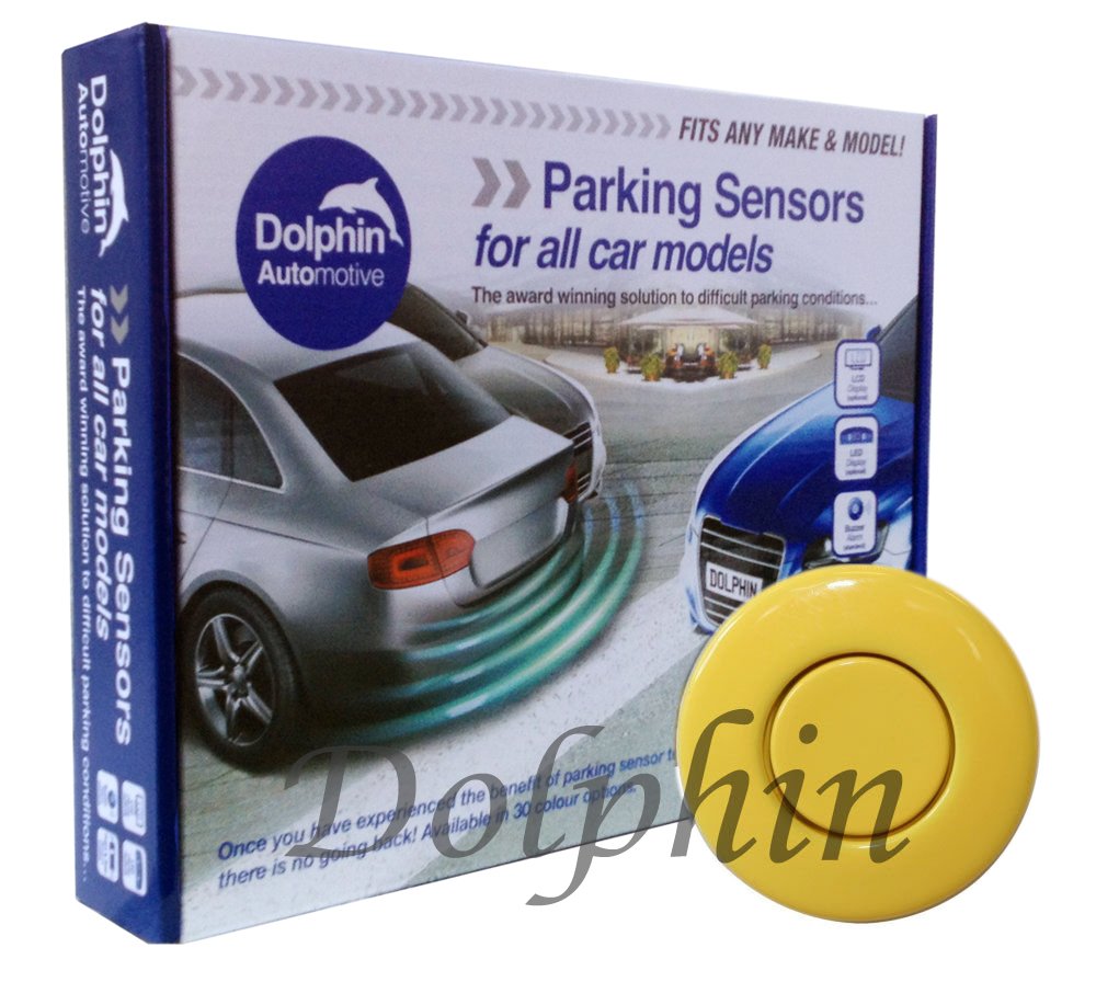 Dolphin Automotive DPS400 Reverse Parking Sensors Auto Express Award Winning In 32 Colours 4 Ultrasonic Radar Sensors Kit Audio Alert System Matt & Gloss Black +30 More Colours (Yellow) — image 1