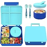 Pawtong Bento Lunch Box with 8oz Soup Thermo, Kids Leakproof Lunch Food Containers with 4 Compartment, Kids Thermo Insulated Hot Food Jar for School, Trvael(Blue