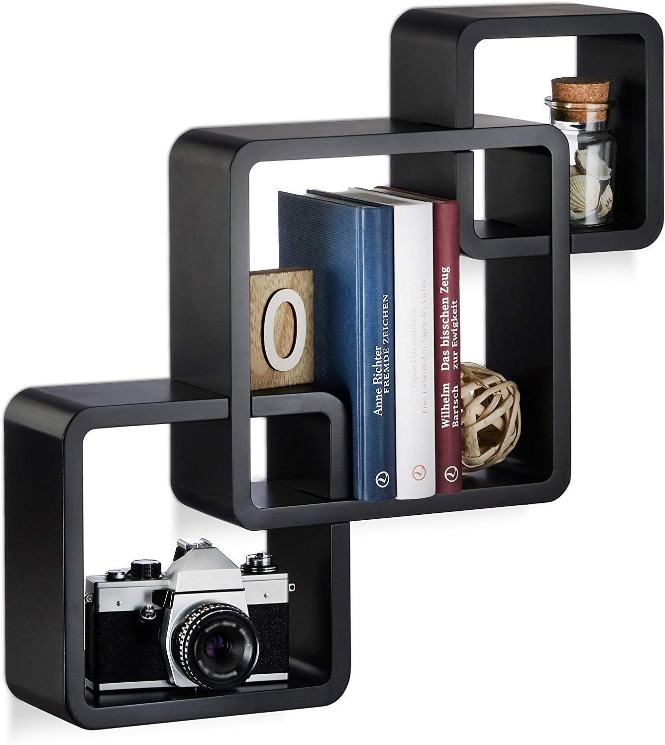 Colomo Intersecting Floating Wall Shelf with 3 Shelves Wall Decor (Black)