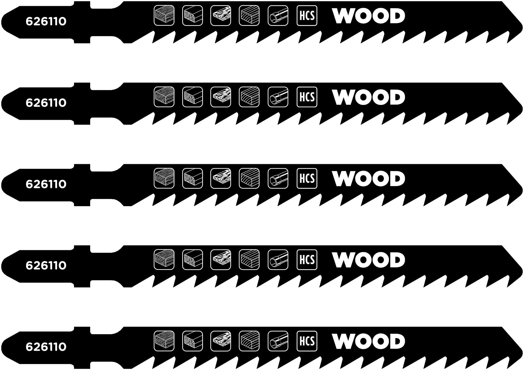 kwb 5x jigsaw blades for wood, extra coarse, 100 mm (for hardwood, softwood, plastic, chipboard)