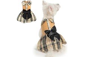 BEAUTYZOO Classic Plaid Dog Dresses for Small Dogs Girl, Dog Clothes with Bow Tie & Skirt, Puppy Dress for Female Dogs, Christmas Birthday Party Outfit for Shih Tzu Yorkie Chihuahua Princess Apparel
