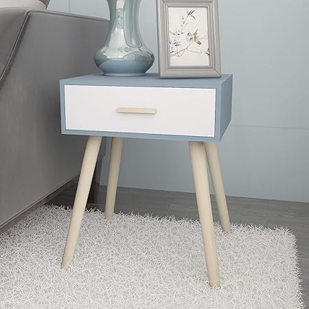 Hironpal Scandi Rustic Bedside Table Small With Drawer Bedroom Storage Furniture Blue Bedside Cabinet Nightstand Side Table End Table Solid Pine Wood Legs Amazon Co Uk Kitchen Home