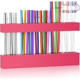 Rycid 9.6” Large Acrylic Straw Holder for Cabinet Door, Reusable Adjustable Two-Part Straws Organizer with Ultra Sticky Adhesive Strips, 2026 Straw Storage for Kitchen Cupboard