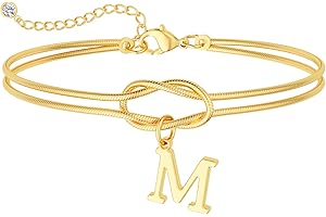 NECOCY 14K Gold Plated Couple Love Knot Initial Bracelets for Women Dainty Statement Letter Charm Bracelet Trendy Jewelry Cute Simple Fashion Chain Bracelets for Friends Gift