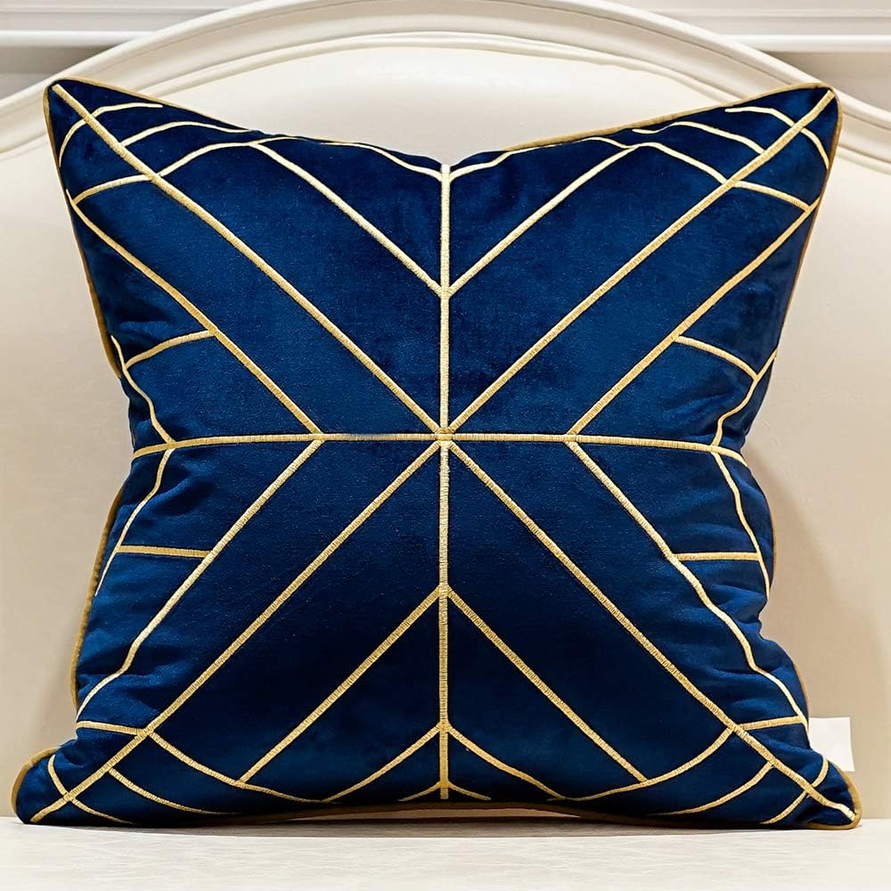 Avigers 20 x 20 Inches Navy Blue Gold Striped Cushion Case Luxury European Throw Pillow Cover Decorative Pillow for Couch Living Room Bedroom Car