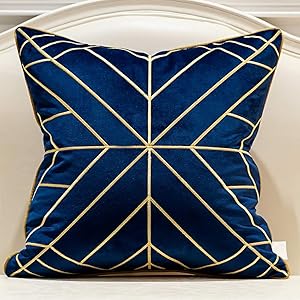 Avigers 20 x 20 Inches Navy Blue Gold Striped Cushion Case Luxury European Throw Pillow Cover Decorative Pillow for Couch Living Room Bedroom Car