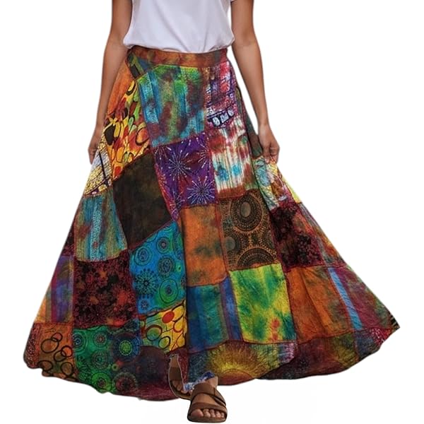 ThaiOnline4u Patchwork Skirt Long Boho Colorful Unique Gypsy