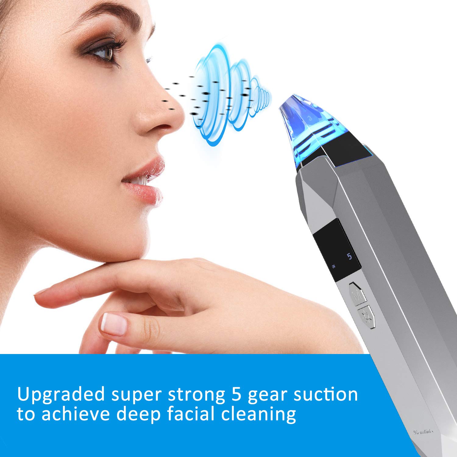 Aspirateur Point Noirs Extracteur Rechargeable, Beautlinks Facial Pores Nettoyant Point Noir, Retirer les Blackhead Visage avec 3 LED Lumières de Beauté, 5 Niveaux et 5 Têtes d\'Aspiration