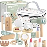 GAGAKU Wooden Makeup Toy Set for Toddlers 3-8, Pretend Play Makeup Kit with 16 Realistic Accessories Including Lipstick, Perfume & Mirror, Ideal Kids Dress-Up Gift for Girls Ages 3-5