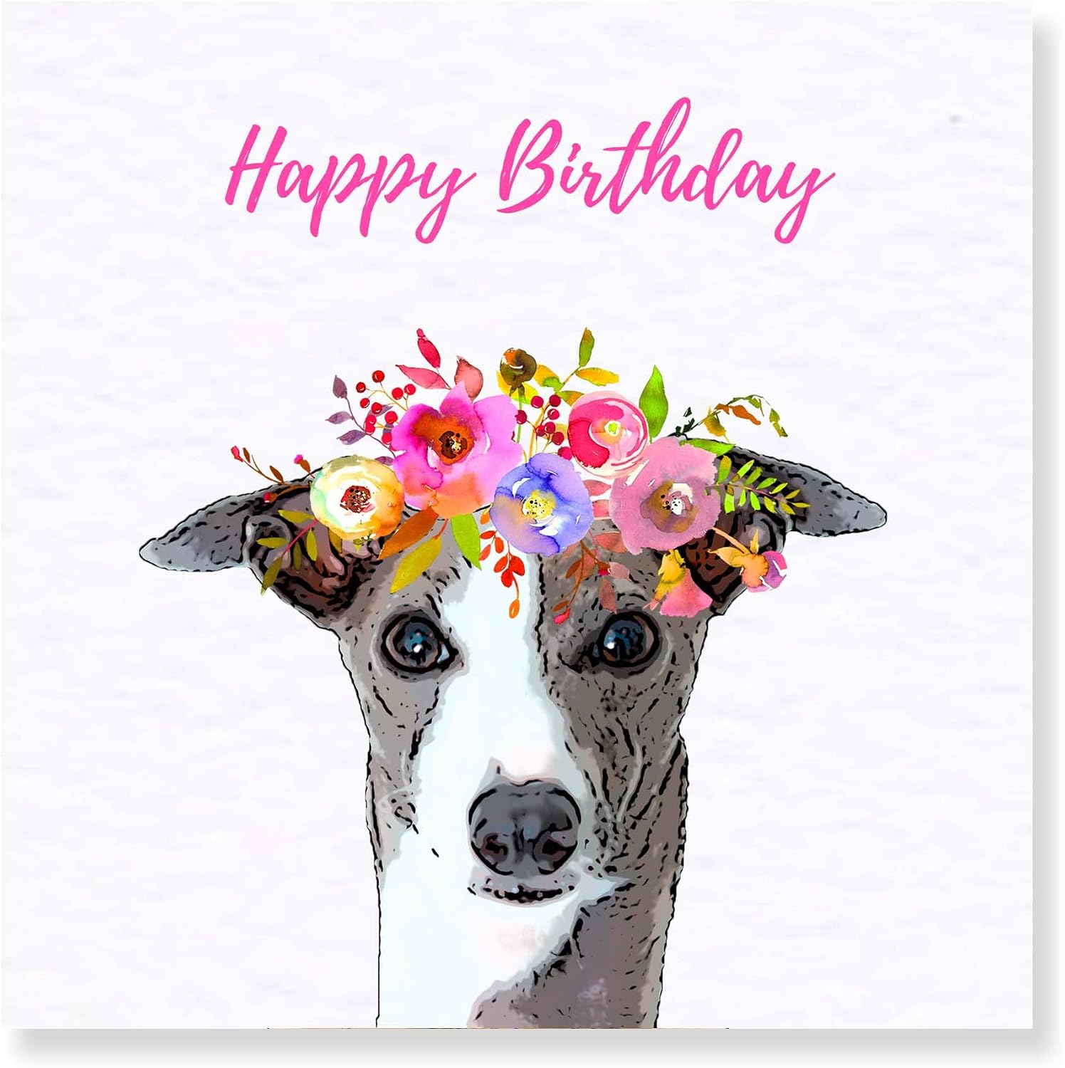 Greyhound Birthday Card, white, 6 x 6 inch