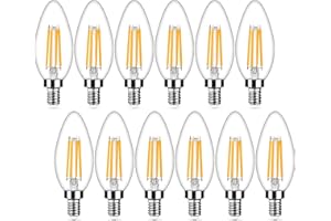 YOCHOICE 12-Pack Dimmable E12 LED Candelabra Bulbs 40Watt Equivalent, 2700K Warm White, 450Lumens, 4W B11 Vintage Chandelier Light Bulbs, LED Filament Clear Glass Candle Lamp for Ceiling Fan Home Decor1