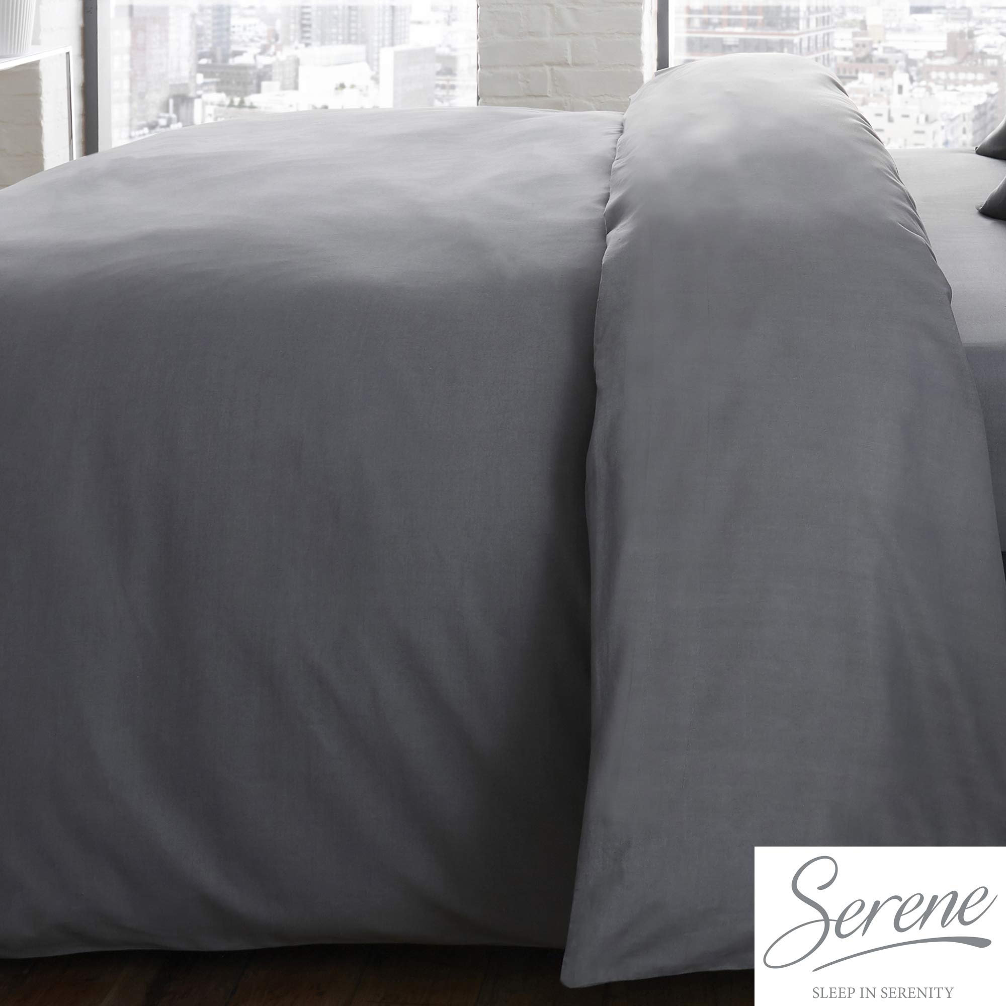 Serene Plain Dye Collection Easy Care Duvet Cover, Charcoal, King
