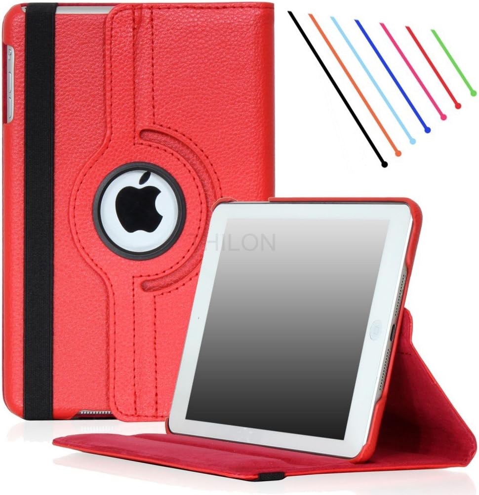 Thilon - Apple iPad Air 2 Retina Display Case - 360 Degree Rotating Stand Folio PU Leather Case Cover with Stand and Auto Sleep / Wake Feature for iPad Air 2 (Released in 2014) with Retina Dispaly (Red)