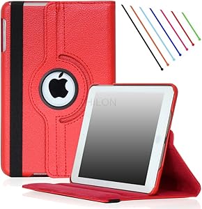 Thilon - Apple iPad Air 2 Retina Display Case - 360 Degree Rotating Stand Folio PU Leather Case Cover with Stand and Auto Sleep / Wake Feature for iPad Air 2 (Released in 2014) with Retina Dispaly (Red)