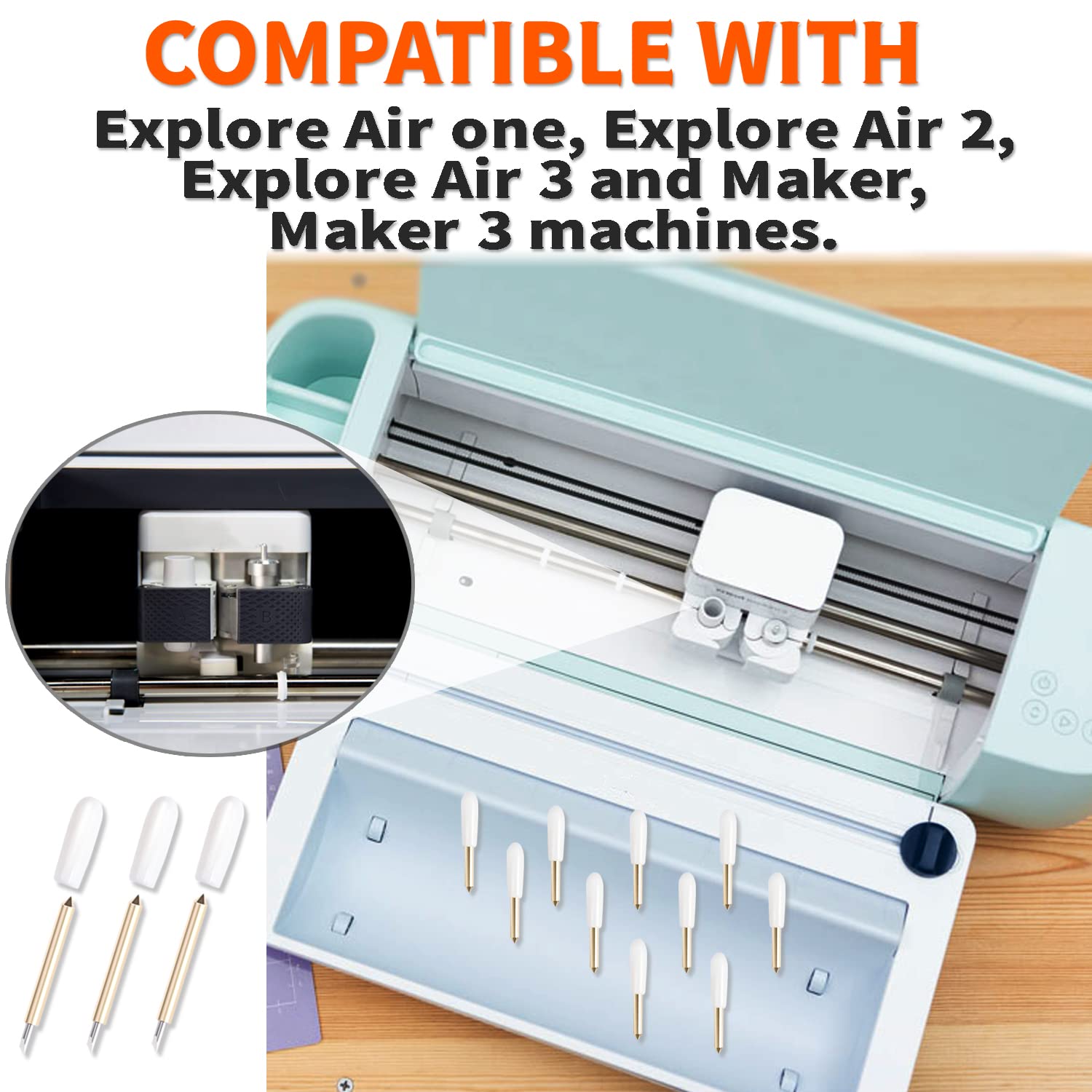 THANMO 10 pcs Premium Fine Point Replacement Blade Compatible with Explore Air 3/Explore 4/Maker/Maker 3/Maker 4,Blade Perfect for Cutting Cuts Glitter Vinyl,Cardstock,Faux,Adhesive Foil,Vellum Etc