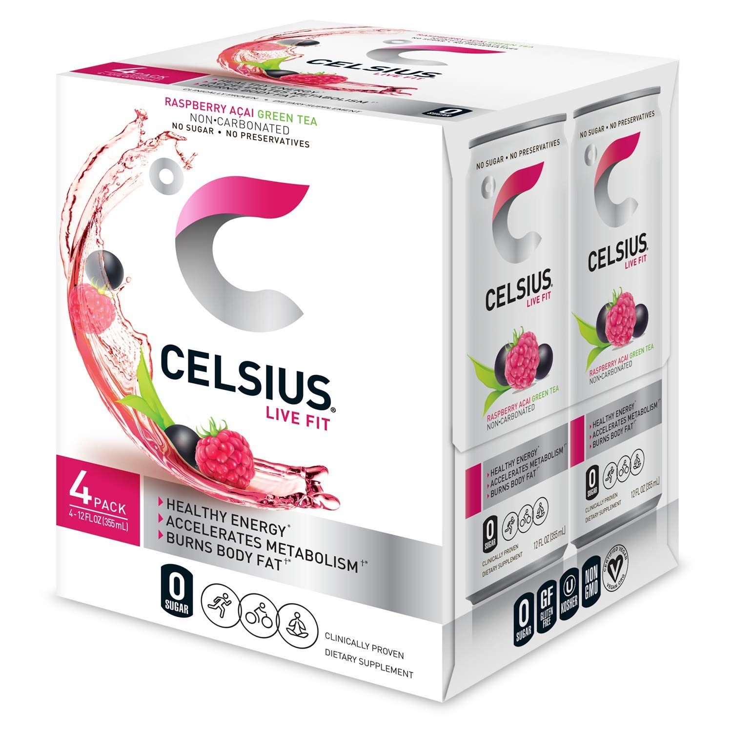 Celsius Drink Raspberry Acai Green Tea, 12 Fluid Ounce Buy Online in