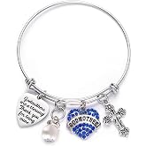 LParkin Godmother Proposal Gift Bracelet - Adjustable Stainless Steel Baptism Jewelry with Rhinestone Cross | Engraved Godmothers Are a Blessing Message | Gift from Godchild
