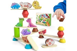 JAIIMEN Montessori Dinosaur Toys for 1 2 3 4 Year Old Toddlers, Early Education Toys for Ages 2-4 Boys Girls Kids, Wooden Dinosaur Blocks Sorting & Stacking & Balance Toys, Ideal Preschool Birthday Gift