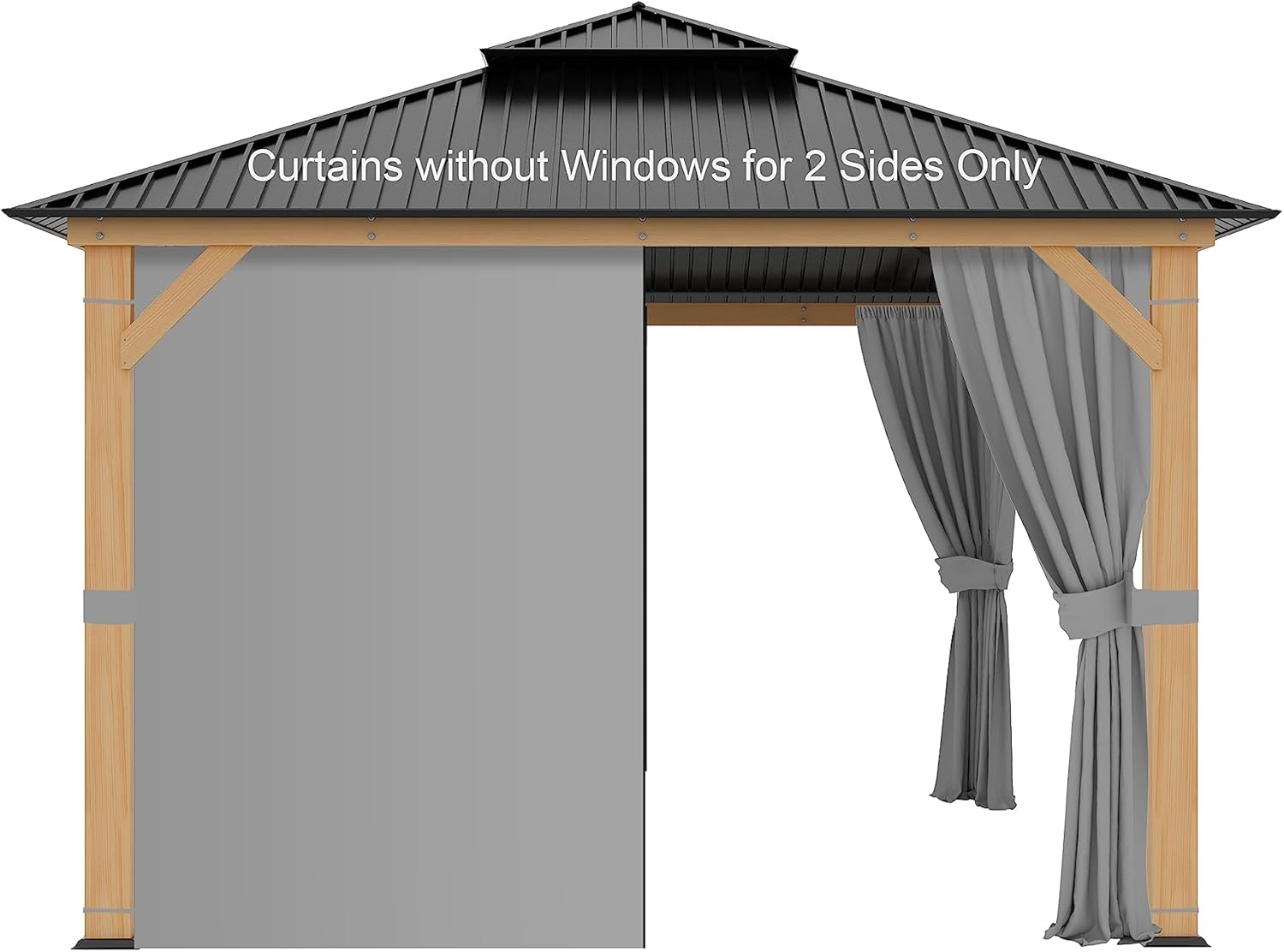 Outdoor Curtains - Garden Sunny 2 Panels-10'x10' Replacement Universal Gazebo Curtains Privacy Sidewall,Shade Curtains,Protecting Side Walls (Only Curtain -2 Panels Without PVC Window)-Grey