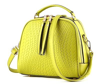Di Grazia Womens 2 Sided Shoulder Sling Satchel Handbag (Lemon Green, Lemon-Green-2sided-Handbag)