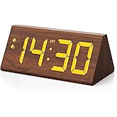 fomobest Wooden Digital Alarm Clock with Dual USB Charging Ports, DST, Dimmable, Snooze, Modern Large Time Display LED Clock for Kids Bedrooms, Living Room, Desk, Table, Bedside, Nightstand (Brown)