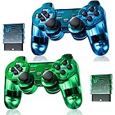 Burcica Wireless Controller for PS-2 Play 2 Double Vibration 2 - ClearBlue and ClearGreen