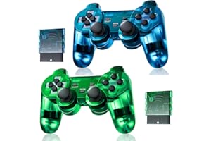 Burcica Wireless Controller for PS-2 Play 2 Double Vibration 2 - ClearBlue and ClearGreen
