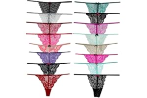 COLOROSES Pack of 6 Women Lacy G-String Thongs No Show Panties Sexy Underwear Assorted Lace Pattern and Colors