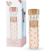 Pinky Up Blair Tea Infuser Mug with Strainer and Lid, Double Walled Glass Tumbler for Home Office, Travel, Picnic, Camping, 16 oz, Set of 1, Arabesque Gold