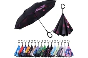 Wxjiahetai Inverted Reverse Umbrella with C-shaped Handle Windproof Upside Down Umbrellas for Rain Double Layer Hands Free Umbrella for Women and Men