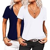 Beyove Sexy Tops for Women Deep V Neck T-Shirt Summer Short Sleeve Going Out Top Vacation Outfits